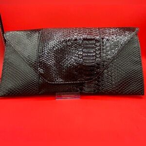 Black Faux Snakeskin Envelope Clutch | Sleek + Chic Statement
